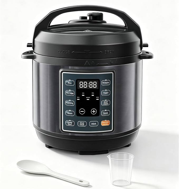 Simple Deluxe 10-In-1 Electric Pressure Cooker, 3QT Instant Multi Cooker, Olla de Presion Nonstick Pot 3 Quarts for Slow Cook, Rice Cook, Steam, Sauté, Canning, Yogurt Maker, Warm, Black