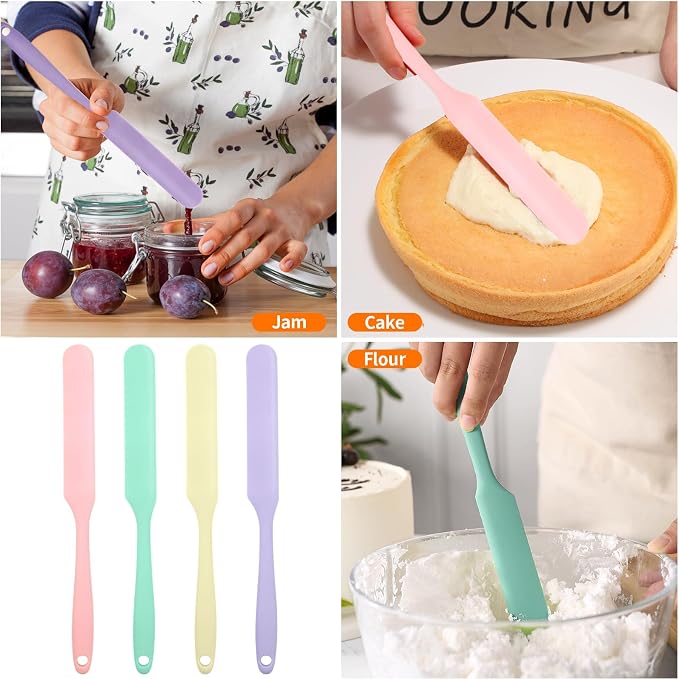 4 Pcs Silicone Jar Spatula, Heat Resistant Cake Cream Scraper Set | Non-Stick Silicone Spatula, 9.8 Inch Cake Cream Butter Scraper(4 colors）