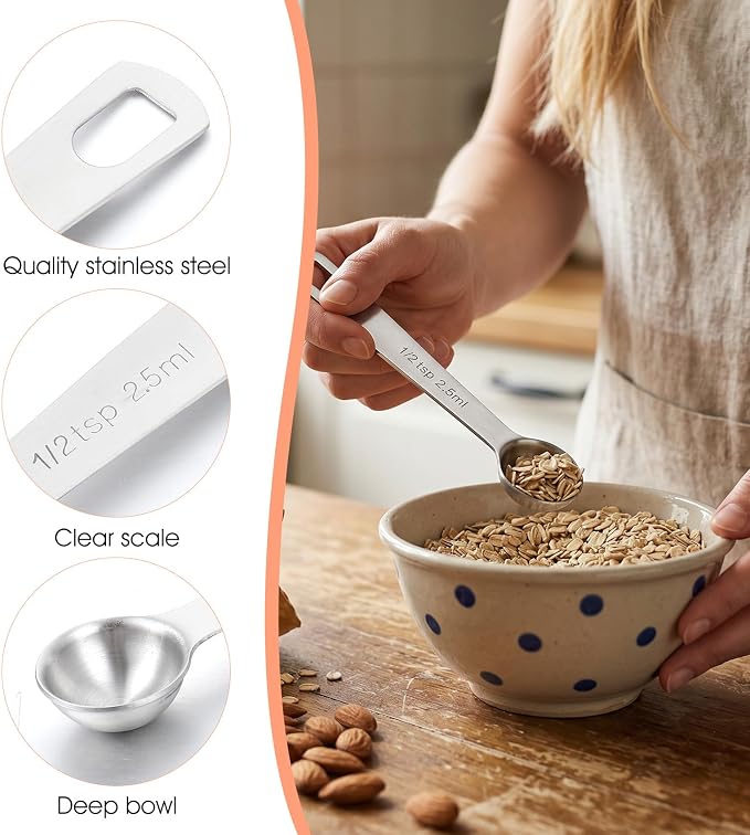 6 PCS 1/2 Teaspoon Measuring Spoon, 2.5ml Measurement for Cooking | 1/2 Teaspoon Scoop, Stainless Steel, Short Handle, For Cooking, For Baking, Silver, 4.53×0.98 Inches