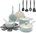 GreenLife 16pc Ceramic Nonstick Pots & Pans Cookware Set, Mint Green | PFAS-Free Nonstick Coating, Stockpot, Frying Pans, Saucepan, Sauté, Induction Ready, All Stovetop Compatible, Dishwasher Safe