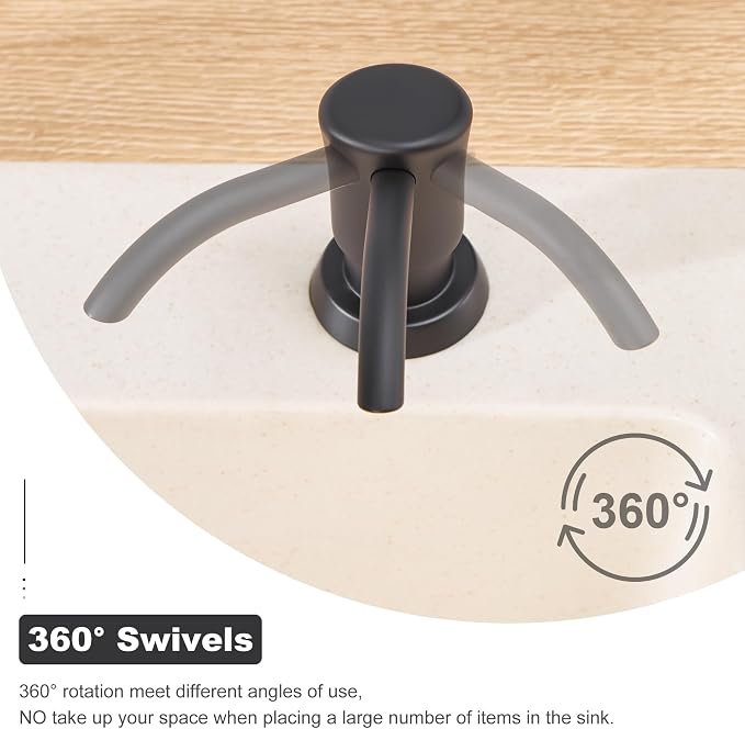 Dish Soap Dispenser for Kitchen Sink, 17 oz Bottle, Matte Black | Refills From The Top, No-Leak ABS Pump, DIY Installation, 360° Swivel, Fits 1–1.5 in Sink Holes; for Dish Soap or Lotion