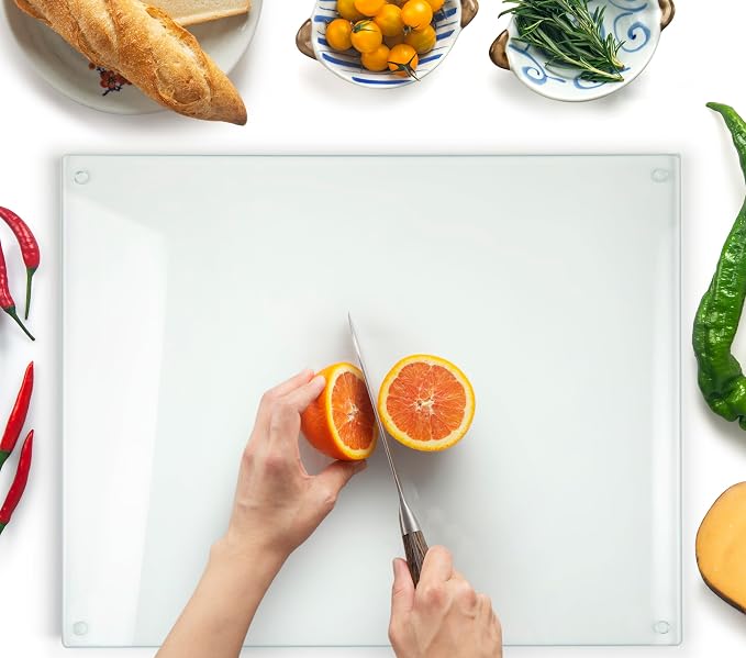 Glass Cutting Board 20”x16”: Tempered Glass Kitchen Counter Protector - Durable- Scratch-Resistant, Heat-Proof - Clear Design