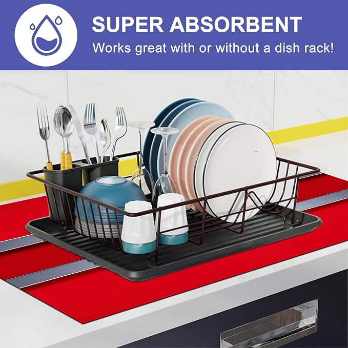 HOMETITUTE Stove Top Cover 28x20 Red Metal Stripe Modern Diatomite Mat