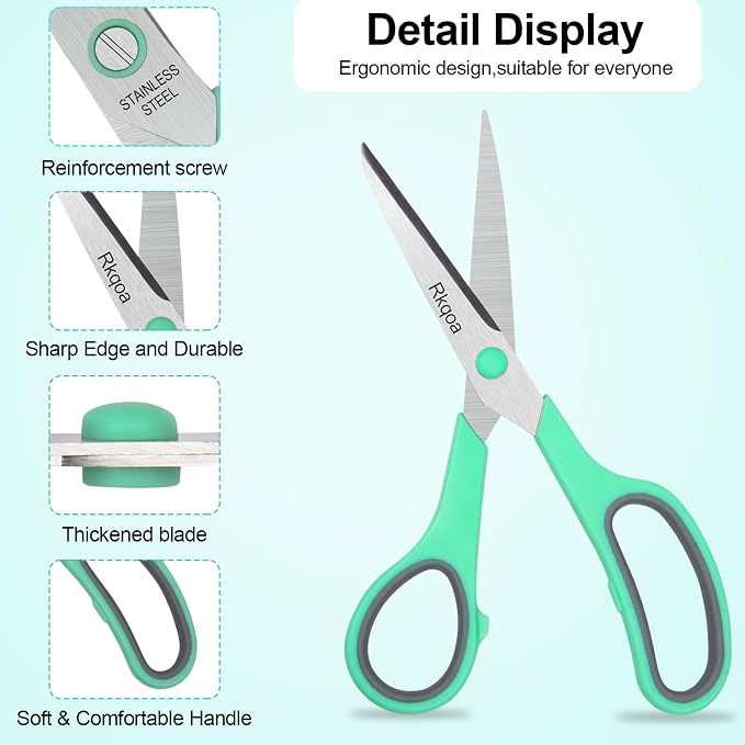 Scissors, 6 Pack 8" All Purpose Comfort-Grip Sharp Shears for Everyday Use | Stainless Steel Scissor for Office School Classroom Craft Sewing Art Supplies, High/Middle Student Teacher, Right/Left Handle