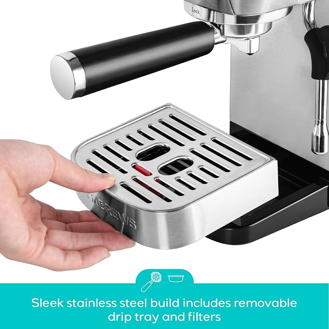 CASABREWS 3700 Essential Stainless Steel Espresso Machine with Steam Wand | 20-Bar Italian Pump, Powerful Steam Wand, 43.9oz Removable Water Tank, Compact Espresso Maker for Home, Cappuccino & Latte