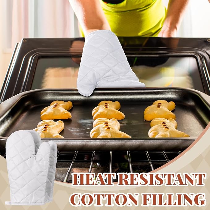 Geyoga 12 Pairs Oven Mitts Heat Resistant Kitchen Long White Oven Gloves Mitts Thick Cotton Winter Quilted Baking Flexible Glove Bulk for DIY Iron on Transfers Cooking BBQ Picnic Kitchen 10.6 Inch
