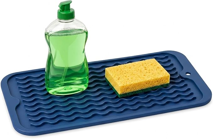 ZLR Silicone Sink Caddy & Sponge Holder, 6"x12", Midnight Blue | Sink Organizer for Soap, Sponge & Brush, Doubles as Bathroom Vanity Tray, Raised Lip, Non-Slip Food-Grade Silicone