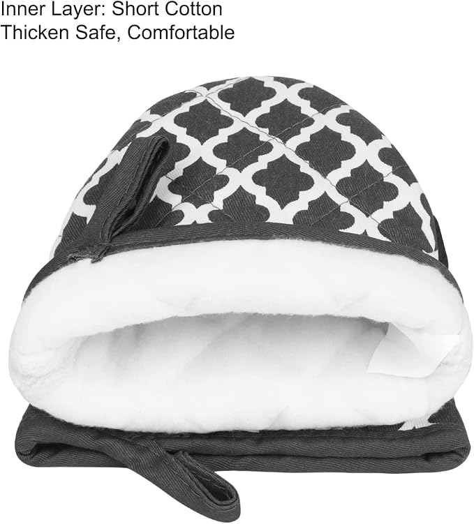 Short Oven Mitts, Heat Resistant 500°F, Silicone Grip Kitchen Gloves, Non-Slip for Baking, Grilling, BBQ, Machine Washable with Hanging Loop, 2-Pack Set, White Checkered Pattern | Non-Slip, Heat Resistant, Machine Washable, Hanging Loop, Fits Small Han...