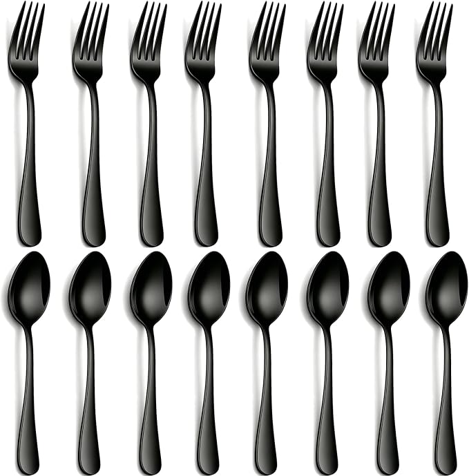 12 pcs Black Spoons And Forks Set,Top Food Grade Stainless Steel Forks And Spoons Silverware