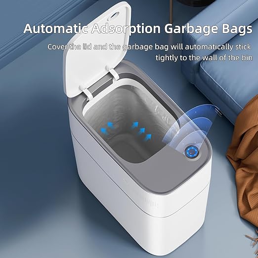 3.5 Gal Rechargeable Motion Sensor Bathroom Trash Can with Lid, Bag Suction | Water-resistant design, automatic liner suction and hands-free opening for bathrooms, bedrooms, kitchens and offices