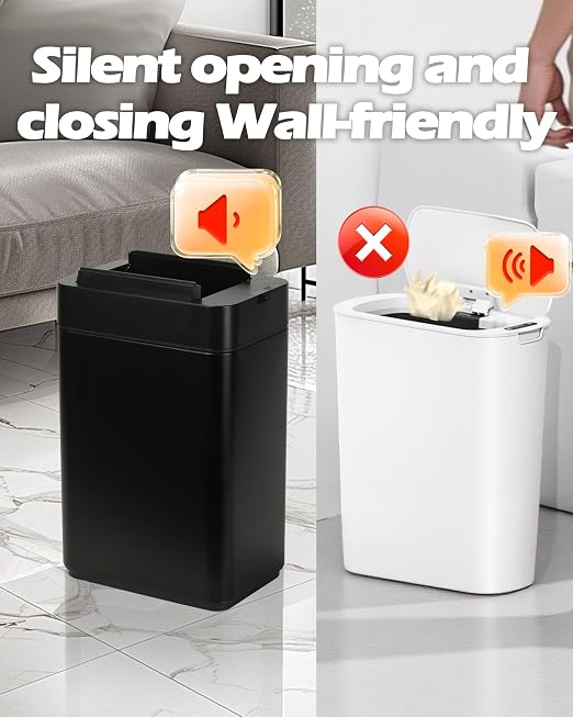 ELPHECO Slim Bathroom Trash Can with Lid 2.6 Gallon Smart Trash Can Black | Motion Sensor Butterfly Lid Garbage Can Automatic Stainless Steel Wastebasket Bathroom Decor for Bedroom Office Toilet