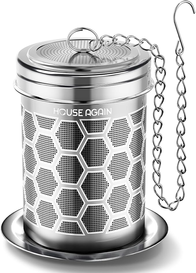 HOUSE AGAIN Tea Infuser for Loose Leaf Tea, Extra Fine Mesh Tea Strainers, 304 Stainless Steel with Chain Hook, Loose Leaf Tea Steeper for Brew Tea Spices & Seasonings, Geometric Design