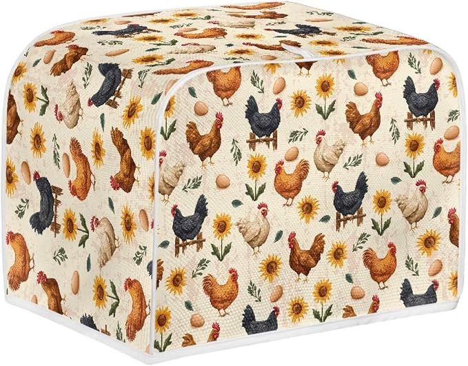 Chicken Sunflower Print Toaster Cover 2 Slice Bread Toaster Oven Dustproof Cover, Waterproof Kitchen Small Appliance Cover Home Kitchen Accessories Decor