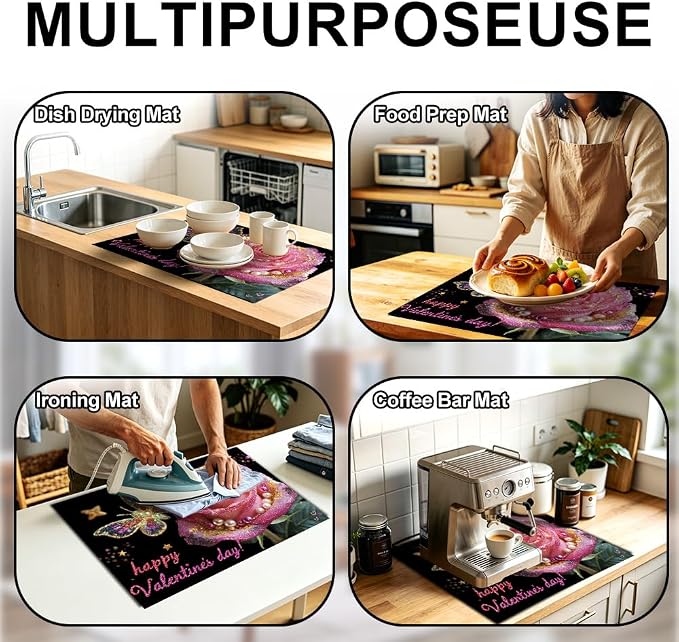 Valentine Rose Stove Top Cover 28.35x20.47 in Non Slip Mat | Heat Resistant Cooktop Protector Mat with Non-Slip Backing, Scratch Protection and Countertop Drying Mat.