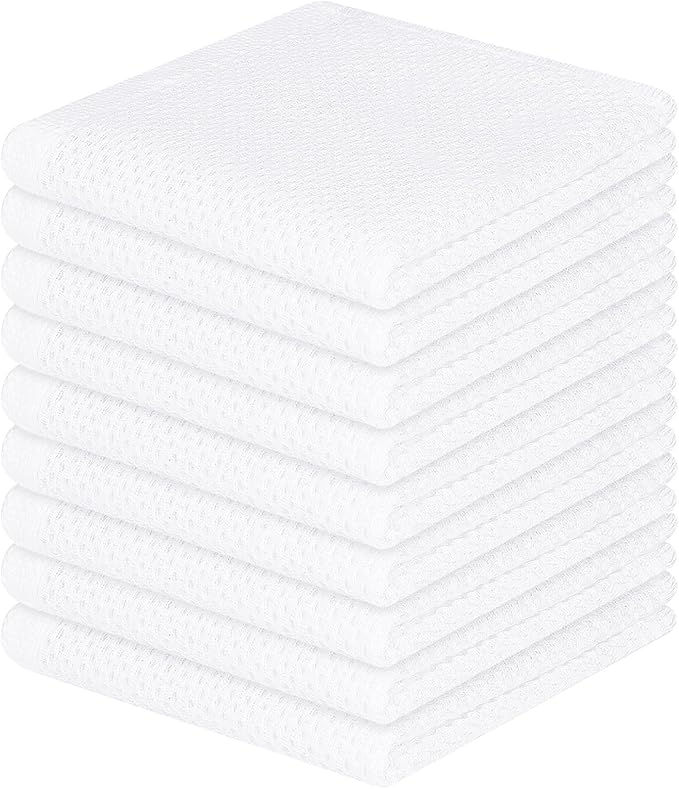 Homaxy 100% Cotton Waffle Weave Kitchen Dish Cloths, 9-Pack, White | Ultra Soft Absorbent Dish Towels, Quick Drying Dish Rags with Hanging Loop, 12 x 12 Inches
