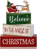 Lineshading 4 Pcs Christmas Table Decorations Wooden Stacked Block Santa | Rustic Farmhouse Block Sign with Believe Message, Tiered Tray Decor for Home Shelf, Xmas Decorations for Mantel Party