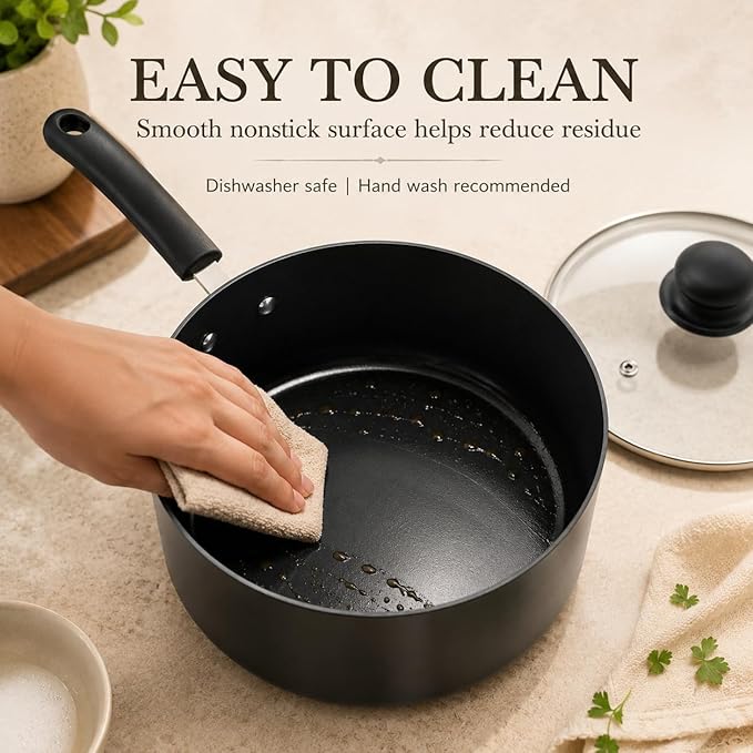 MICHELANGELO Nonstick Saucepan with Lid, Ceramic Sauce Pan Sets, Easy to Clean Sauce Pans, Multi-Purpose Cooking Pots, 4QT, Black