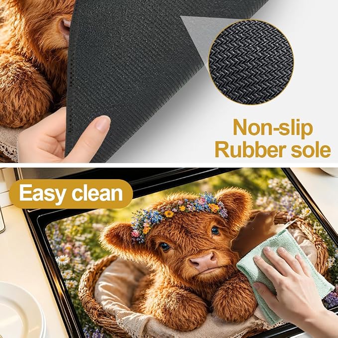 Highland Cow Stove Top Cover for Electric Gas Glass Top Stove | Highland cow kitchen decor; non-slip stovetop cover for electric, gas, glass top stove, noodle board, farmhouse counter mat