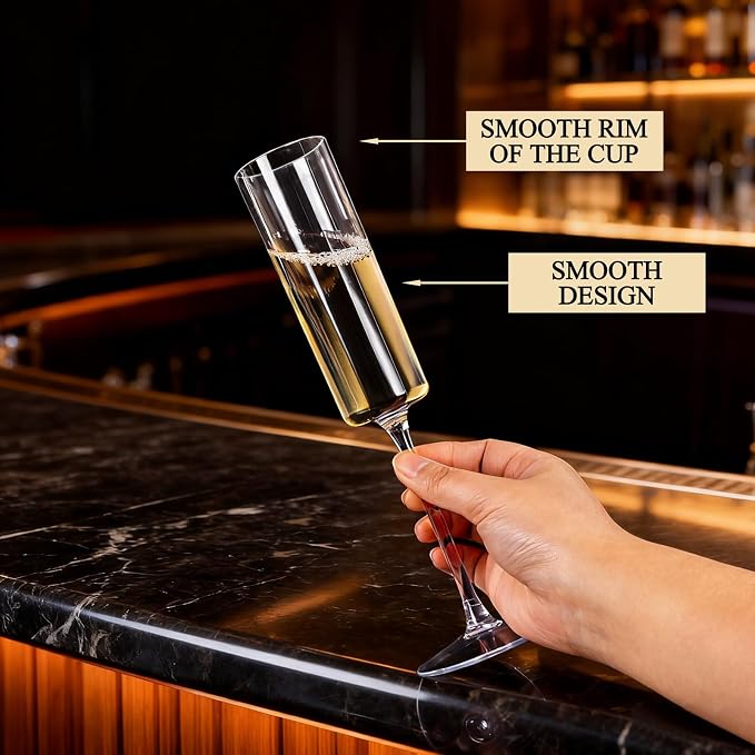 Ciaell 24 Pack Plastic Champagne Flutes for Weddings Birthdays | 6 oz Clear Square Toasting Cups, Heavy Duty Plastic, Champagne Mimosas Wine Cocktails for Anniversaries Parties Bars