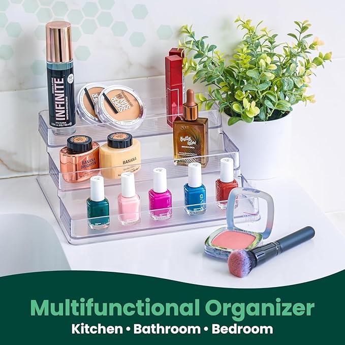 Oizeir Clear Acrylic 3-Tier Spice Rack, Cabinet Pantry Organizer | Clear Acrylic Spice Rack Organizer, 3 Tiers, Deep Shelf, for Cabinet Pantry Countertop, Seasoning Condiment Storage