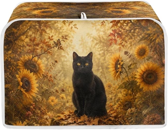 2 Slice Toaster Cover Black Cat Print Bread Maker Machine Covers for Anti-dust and Fingerprint Sunflower Print Microwave Oven Cover