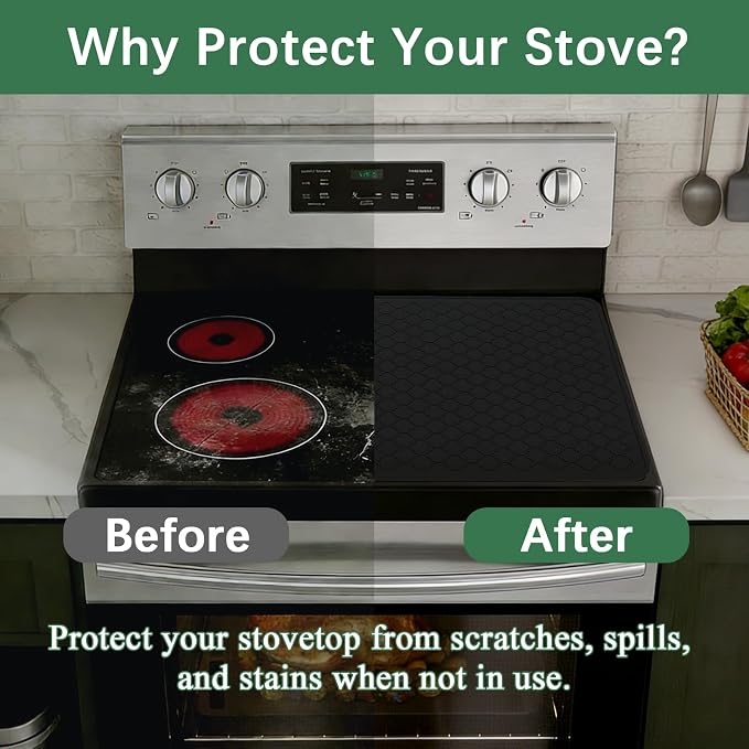 Stove Top Cover for Electric Stove - Silicone Stove Mat for Glass Top | Silicone XXL Glass Cooktop Covers, Flat RV Range top Mats，Black 27.5"X20"