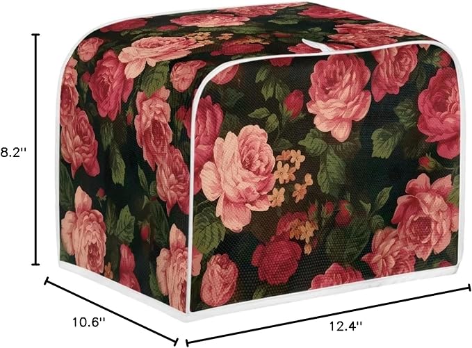 Flower Peony Toaster Cover 4 Slide Wide Slot Small Appliance Decoration Accessory, Dustproof Bakeware Toaster Machine Cover, Red