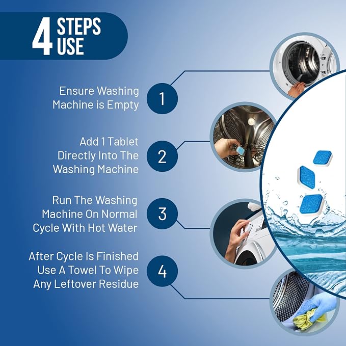 CleanHike Washing Machine Cleaner Tablets, Descaler, HE, 24 Pack | Washing machine cleaner tablets, Deep cleaning descaler, HE front & top load, Removes odor & buildup, 24 pack