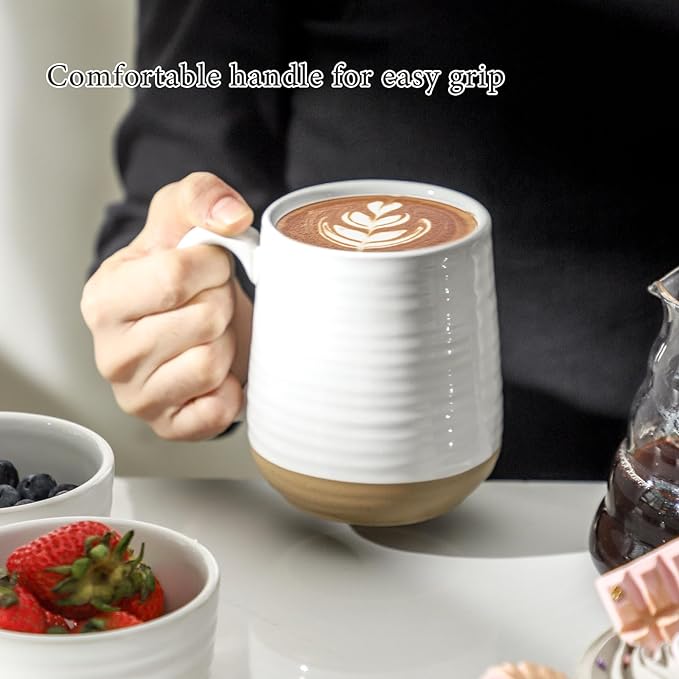 HASENSE Coffee Mugs Set of 4, 15oz Ceramic Coffee Cups with Handle, Two-Tone Design for Cappuccino Latte Tea, Large Microwave Dishwasher SafeMug Set, Housewarming Gift, Creamy White