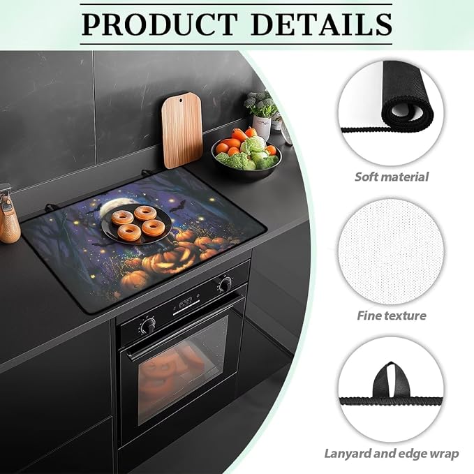Dark Halloween Cat Pumpkin Cover for Stove Top, Heat Resistant Silicone Stove Mat, Non-slip Ceramic Glass Electric Stovetop Cover, Cute Dish Drying Mat, Halloween Gifts for Family