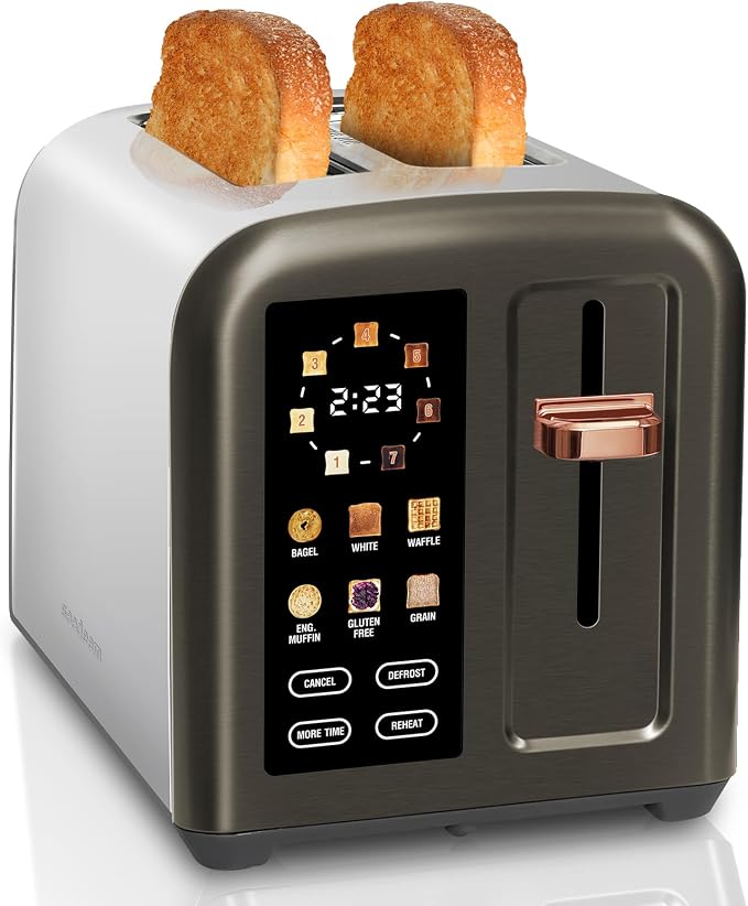 SEEDEEM 2 Slice Stainless Steel Toaster, Touch LCD, 7 Shade, 1350W | 6 Bread Type, 7 Shade Setting, 1.5''Wide Slots, Removable Crumb Tray
