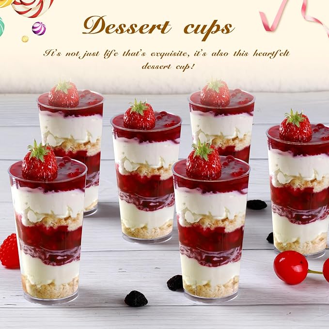 mwellewm 240 Pcs Dessert Cups with Spoons 120 Pcs 3 OZ Mini Clear Plastic Dessert Parfait Cup 120 Pcs Spoons for Party Small Round Serving Wine Shot Disposable Fruit Ice Cream Mousse Appetizer Bowl