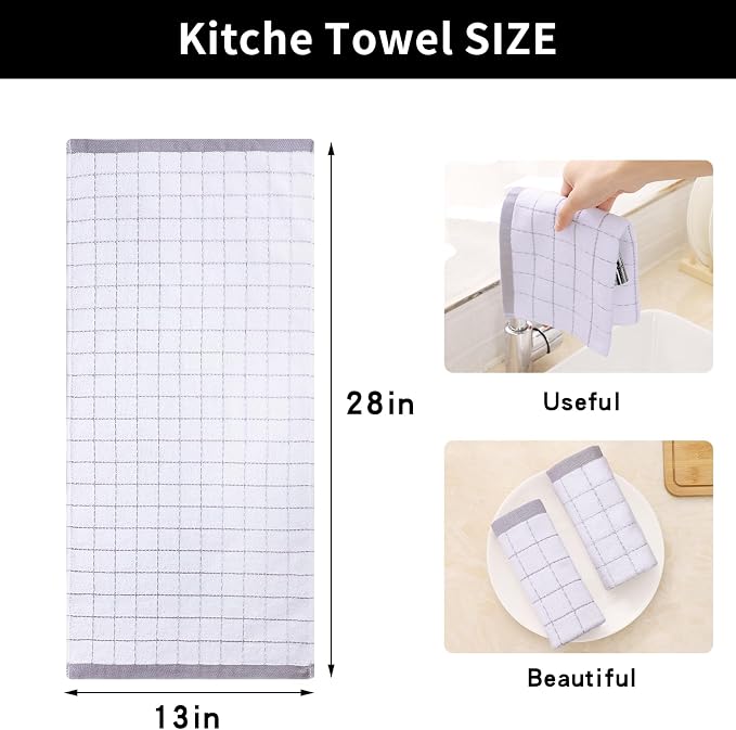 Homaxy 100% Cotton Terry Kitchen Towels, 6 Pack, White | Ultra Soft and Absorbent Dish Towels for Kitchen, Suitable for Drying and Washing Dishes