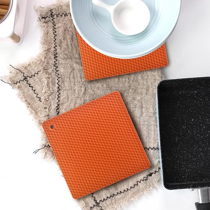 homEdge Silicone Square Trivets Mat, 6 Packs Multipurpose Non Slip Heat Resistant Pot Holder-Orange