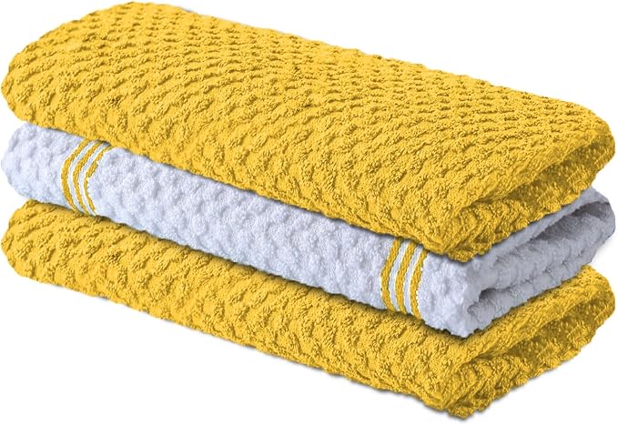 Infinitee Xclusives Kitchen Towels - 3 Pack - Cotton Dish Towel |15" x 25"| | 100% Cotton, Highly Absorbent Tea Towels - Lint Free, Soft, Durable & Quick Dry, Ideal for Drying Dishes & Kitchen Cleaning