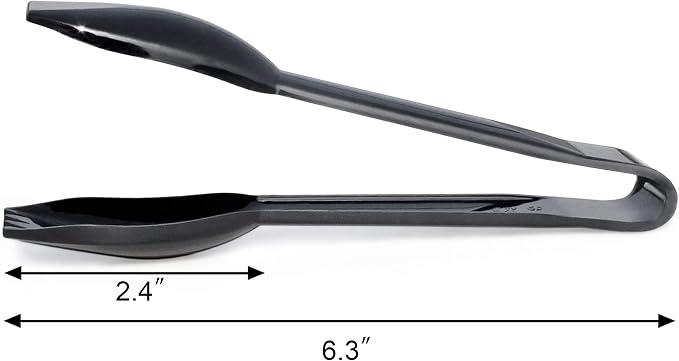 New Star Foodservice 42290 Utility Tong, High Heat Polycarbonate Plastic, Straight Edge, 6 Inch, Set of 12, Black