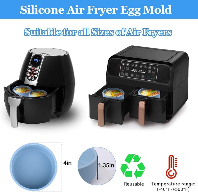 Silicone Air Fryer Egg Mold,Air Fryer Safe Dishes Bowl,BPA Free | 3 Pcs Reusable Nonstick Egg Bites Pan-Alternative to Microwave Egg Cooker/Sous Vide Egg Bite Maker,Air Fryer Accessories,Blue