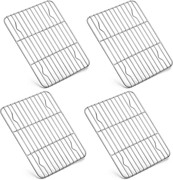 P&P CHEF 4 Pcs Baking Wire Rack for Cooling, 8.6 Inch | Rectangle Cooling Racks for Cooking and Roasting, Fit for Oven Pan, Healthy & Non-Toxic, Rust Free & Dishwasher Safe