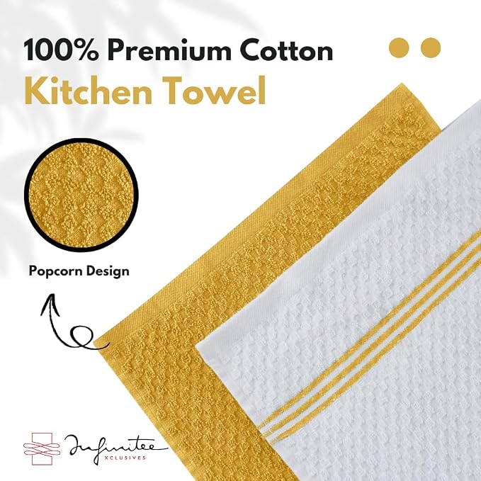 Infinitee Xclusives Kitchen Towels - 6 Pack - Cotton Dish Towel |15" x 25"| | 100% Cotton, Highly Absorbent Tea Towels - Lint Free, Soft, Durable & Quick Dry, Ideal for Drying Dishes & Kitchen Cleaning