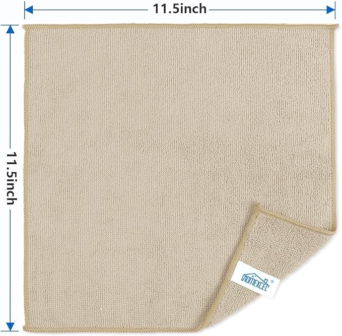 HOMEXCEL 8PK Microfiber Cleaning Cloth, Cleaning Rags for Home, 11.5x11.5in | Reusable, Lint Free, Scratch-Free and Highly Absorbent Towels for Kitchen, Window and Glass, Cars, Brown