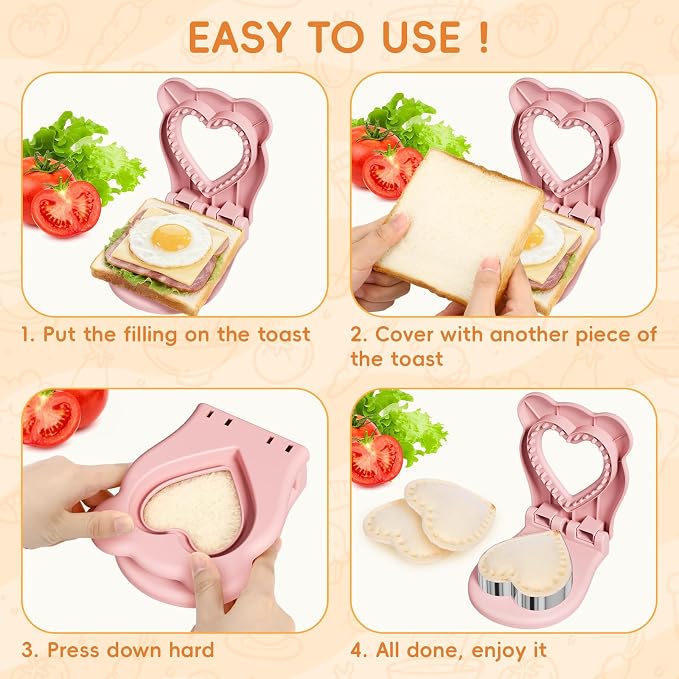 Sandwich Cutters for Kids Lunch, Breakfast Crustless Sandwich Maker | Sandwich Cutter and Sealer Heart Cookie Cutter Bread Decruster Lunch Box Accessories for Kids Children Adult