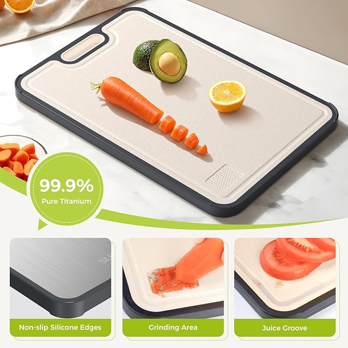 Titanium Cutting Board Double Sided Food Grade, Pure Titanium/PP for Kitchen, Cutting Board Easy to Clean[15.5”*10.5”+12”*8.5”]