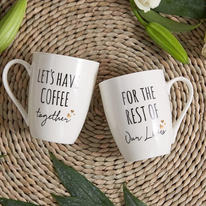 AW BRIDAL Ceramic Engagement Gifts For Couples Coffee Mugs Set Of 2, 12 Oz | Unique Newly Engaged Bachelorette Bridal Shower Gift for Bride, Anniversary Wedding Gifts for Couple Housewarming Gift Ideas