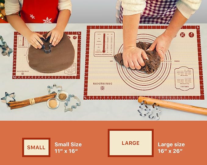 DANIA & DEAN 2 Pack 26"x16" & 11"x16" Extra Thick Silicone Baking Mat Set | Non-Slip & Non-Stick Mat with Measurements, for Pastry, Dough Rolling, Pizza, Sourdough, Counter & Reusable Oven Baking Sheet