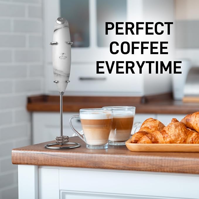 Zulay Kitchen Powerful Milk Frother Wand With Duracell Batteries - Ultra Fast Handheld Drink Mixer - Electric Whisk Foam Maker for Coffee, Lattes, Cappuccino & Matcha - Double Whisk - Quartz