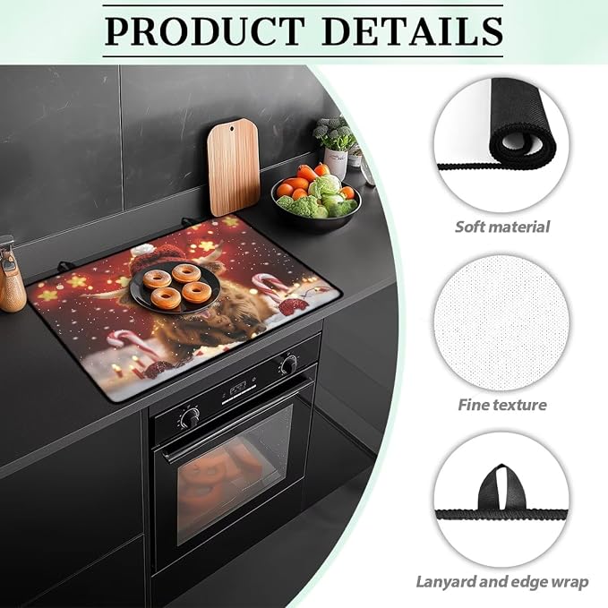 Christmas Highland Stove Top Cover for Electric Stove(30"x21"), Non-slip Silicone Glass Stove Top Protector, Waterproof Flat Top Oven Cover Mat, Multipurpose Countertop Mat
