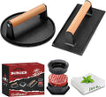Grilliance Smash Burger Press Kit, 3 in 1 Hamburger Press Patty Maker, Black Cast Iron Burger Press Round & Rectangle, 100pcs Wax Paper for Grill, Griddle, Flat top, Kitchen, Cooking