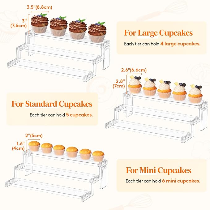 Lifewit 14″ Spice Rack, Perfume Cologne Stand,Tool-Free Assembly, 2 Pcs | 3-Tier Clear Display Riser Shelf, Cupcake Stand, Seasoning Figurine Makeup Holder, Room Decor, Kitchen Cabinet Storage