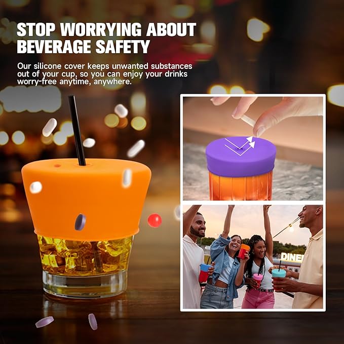 Drink Protection Cover | 100% Silicone and Reusable, Perfect for Parties, Bars or Clubs, Fits All Cup Sizes | Stop Worrying About Beverage Safety (6 Colors) | No Spills, Food Grade Silicone, Stretch to Fit Most Hard Cups, Stop Worrying About Beverage S...
