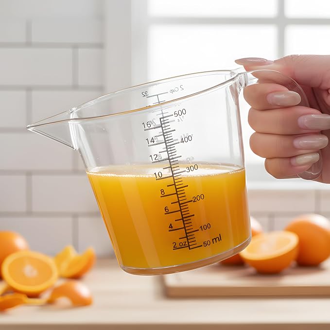 2 Cup (500ml) Measuring Cup, Laser-Etched oz/cup/mL/Tbsp, Plastic Measuring Cup with Handle for Cooking, Mixing & Kitchen Use